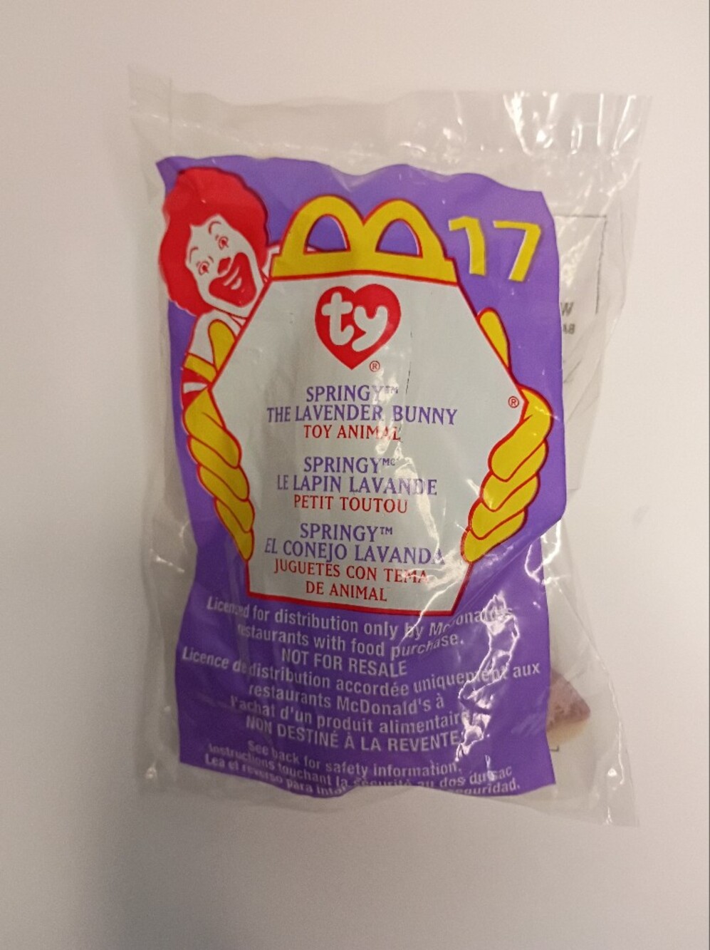 Ty Springy Lavender Bunny Plush - Purple and Yellow McDonald's Bag
